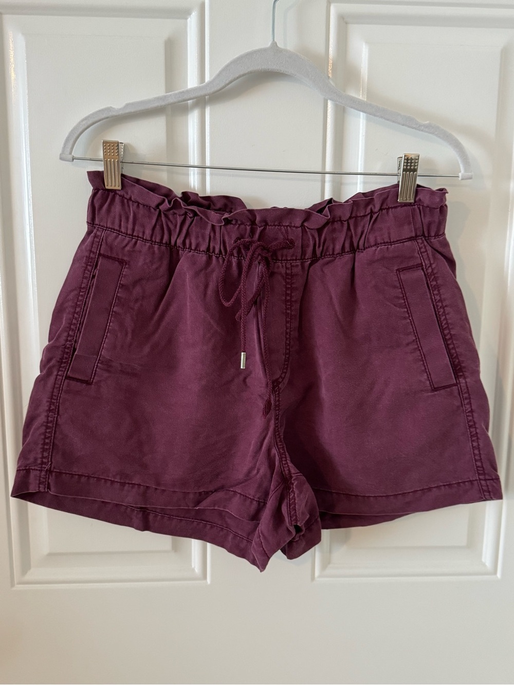 Loft Drawstring Paperbag Waist Shorts - Plum Size Small